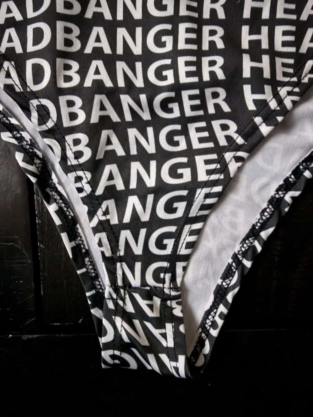 iHeartRaves “Headbanger” Cutout One-Piece Bodysuit / Swimsuit Black White - Picture 5 of 10